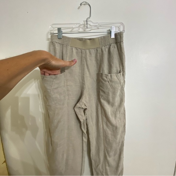 Yuvita Earthy Taupe Elastic Waist Pull On Linen Pants Comfy Size Medium - Picture 4 of 7